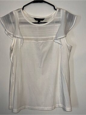 Banana Republic White Sheer Yoke Flutter Sleeve Top